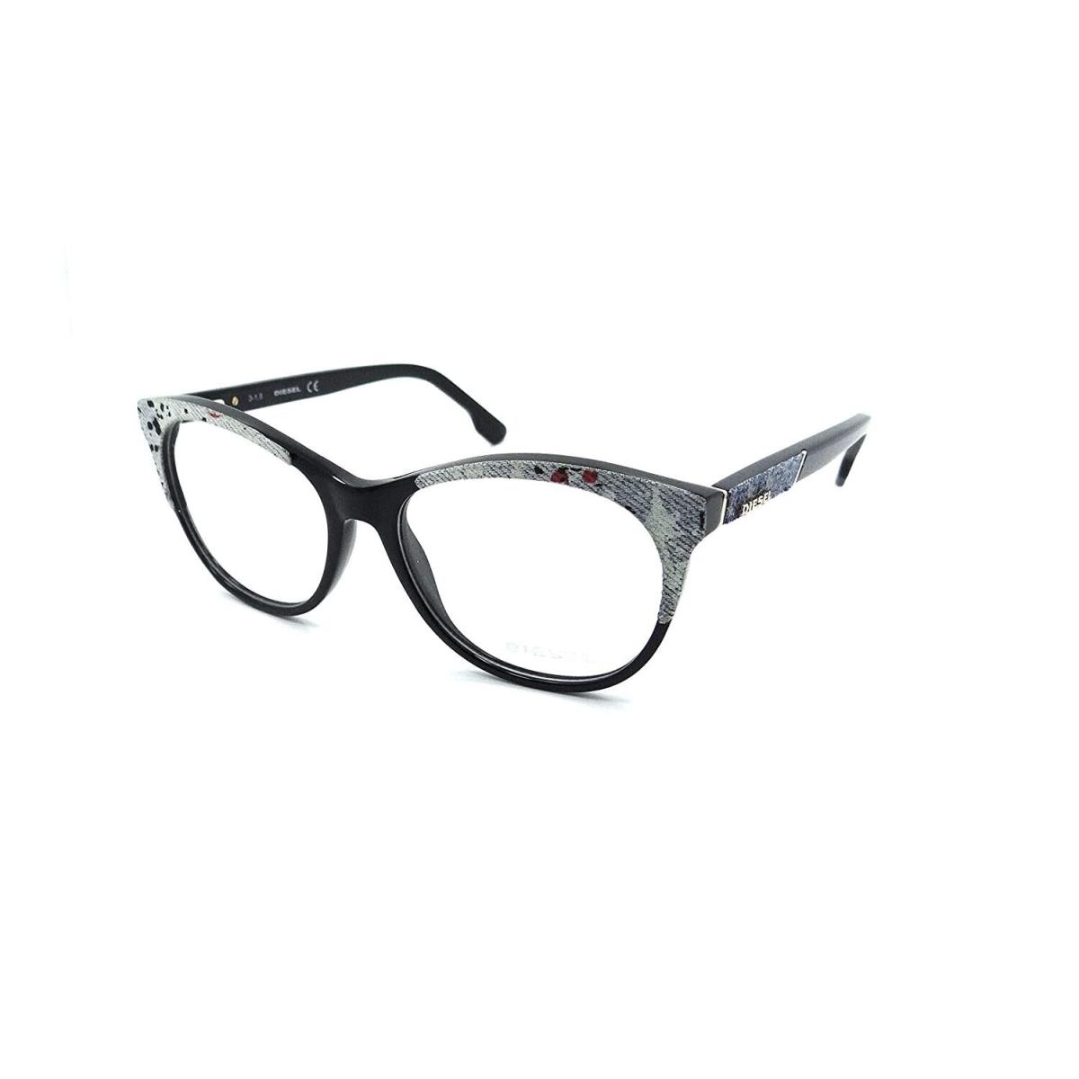 Diesel DL5155 005 Black Round Plastic Eyeglasses Frame 55-16-140 Denim Eye