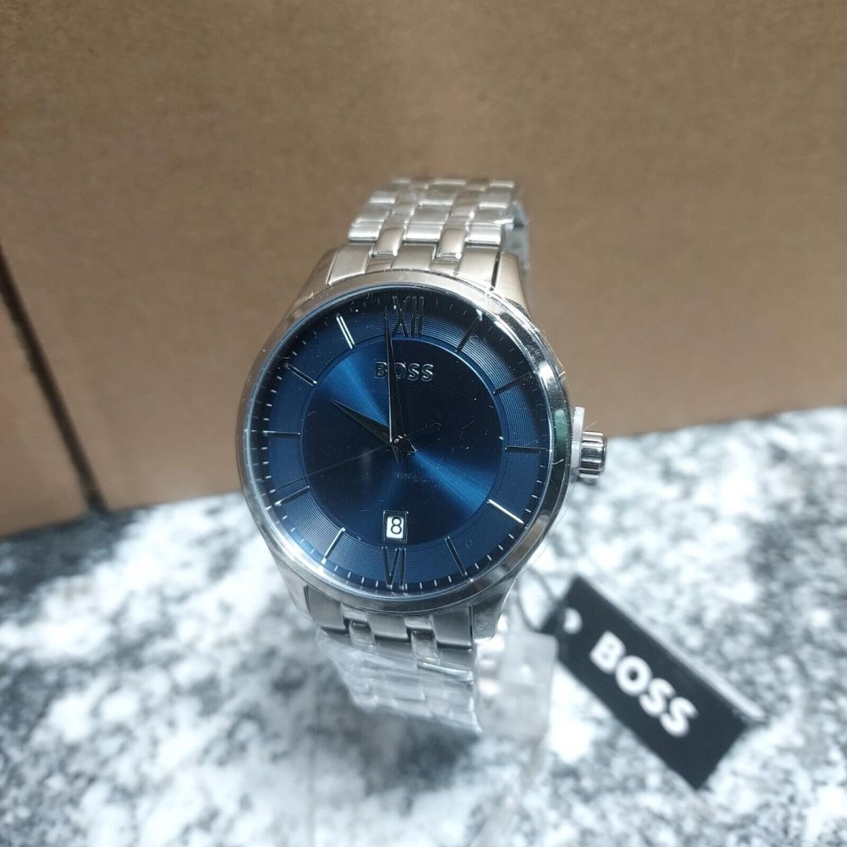 Hugo Boss Blue Men`s Elite Analog Stainless Steel Bracelet Watch 1513895