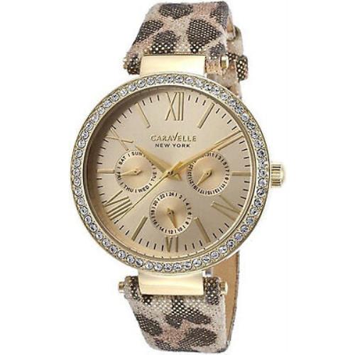 Caravelle York 44N103 Women`s Analog Gold-tone Watch Leather Strap