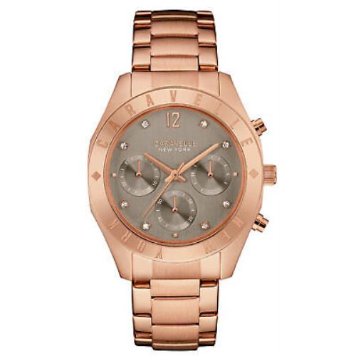 Caravelle York 44L190 Women`s Analog Chronoggraph Watch Rose Gold-tone Band