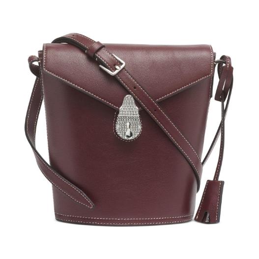 Calvin Klein Lock Leather Bucket Handbag Wine Limited Edition - Wine Handle/Strap, Silver Hardware, Wine Exterior