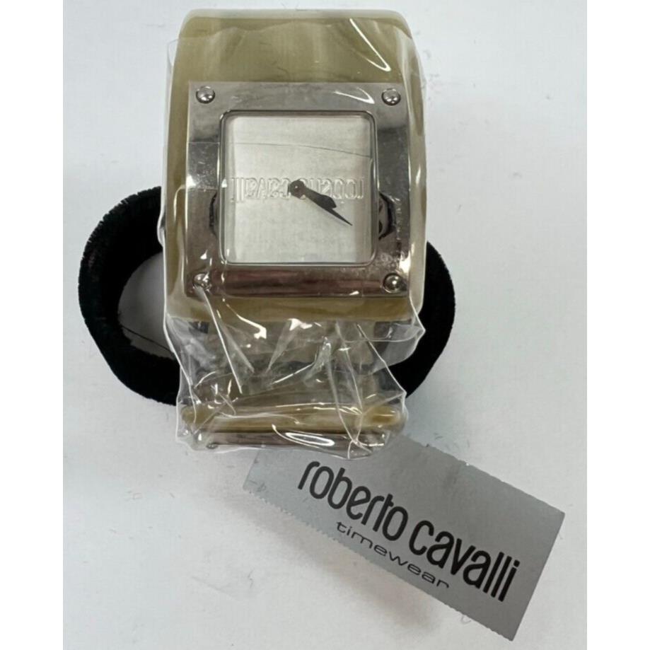 Roberto Cavalli Green Resin Silver Tone Accent Cuff Bracelet Watch