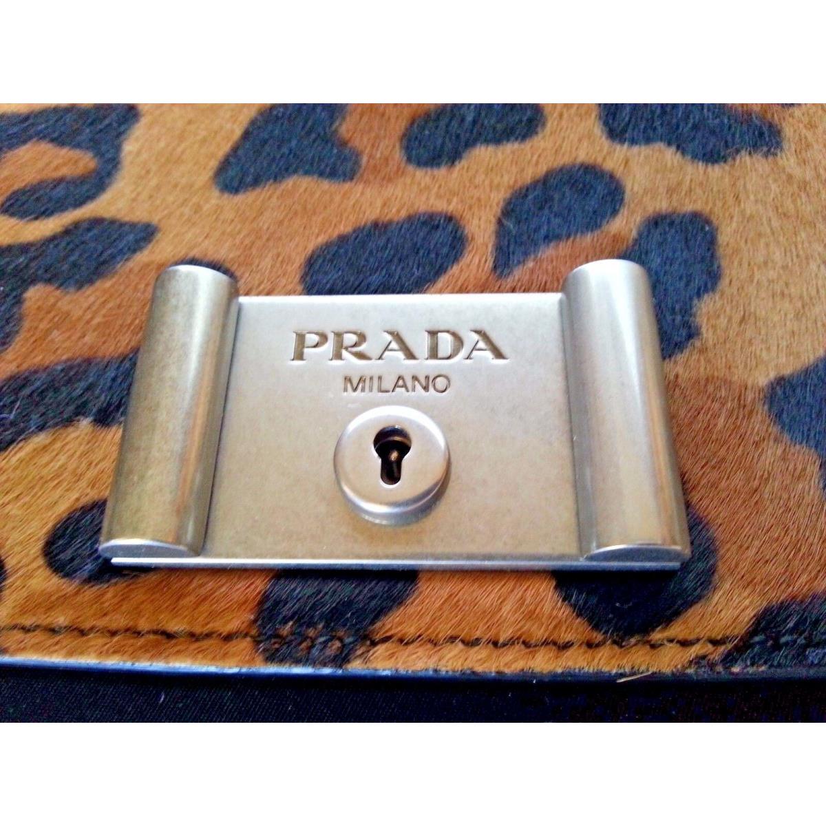 Prada Calf Hair Nylon Leather Flap Clutch Crossbody Bag Purse Leopard