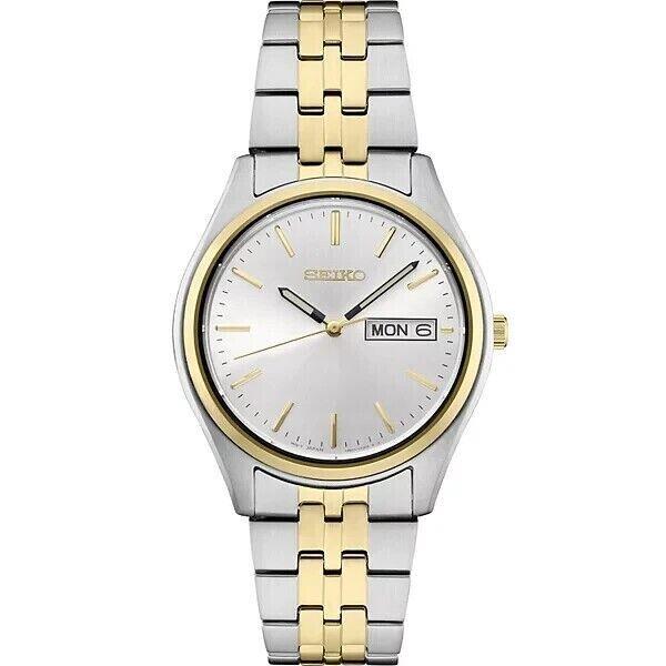 Seiko Men`s Essentials Two Tone Stainless Steel Watch SUR430 - Silver Dial, Two Tone Band