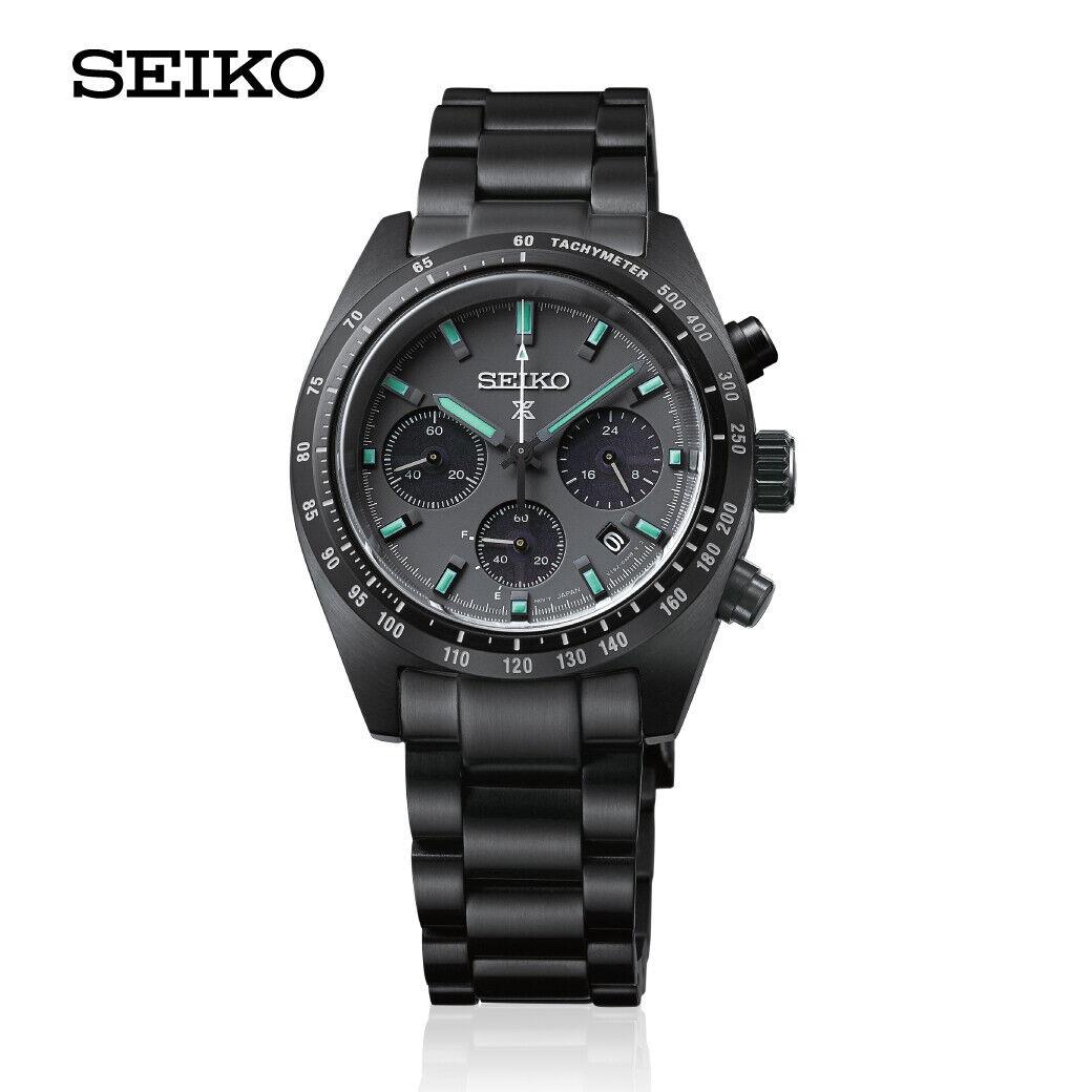 Seiko SSC917 Prospex Black Night Speedtimer Watch Solar Box Tags - Dial: Black, Band: Black, Bezel: Black