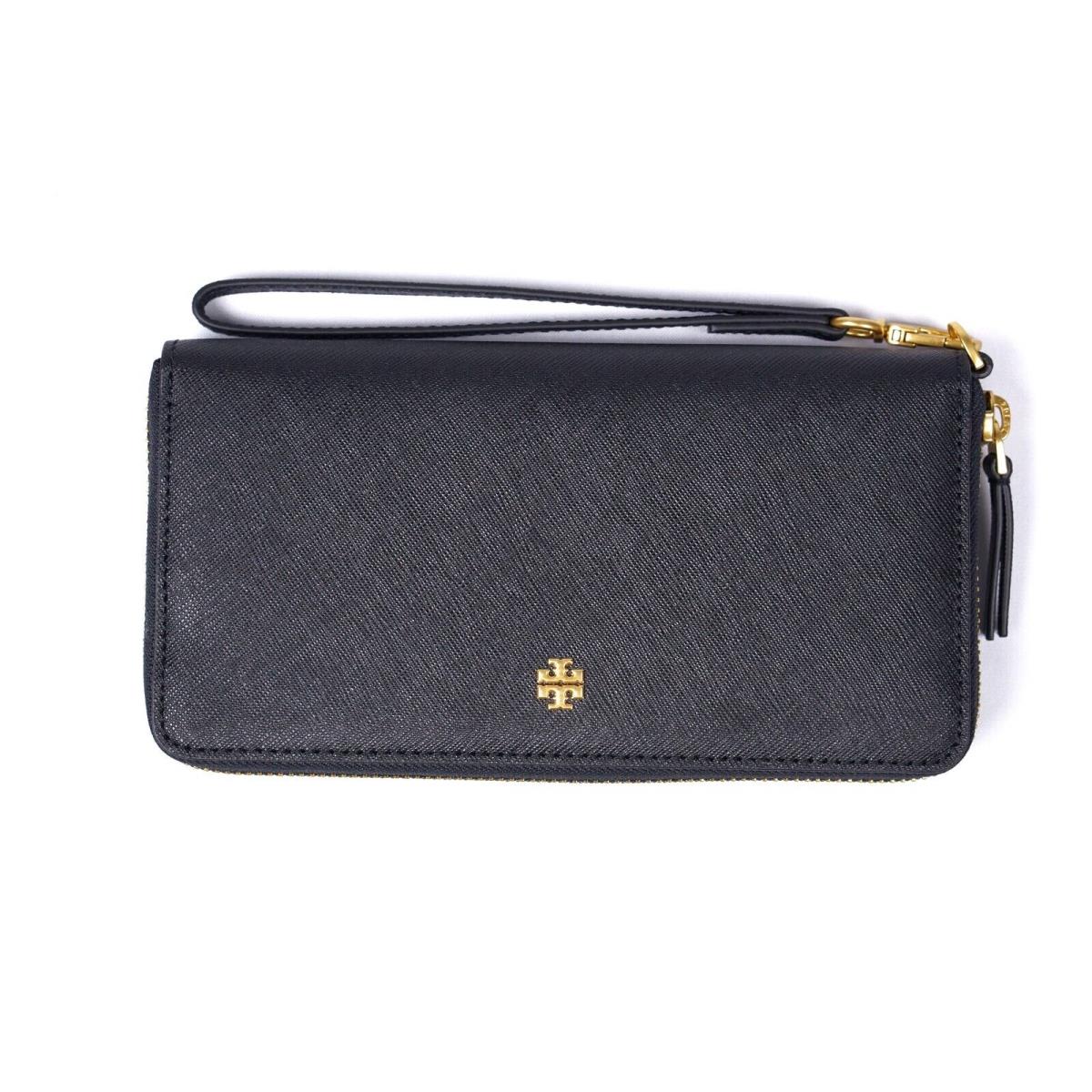 Tory Burch Emerson Black Saffiano Leather Wristlet Continental Wallet 136110