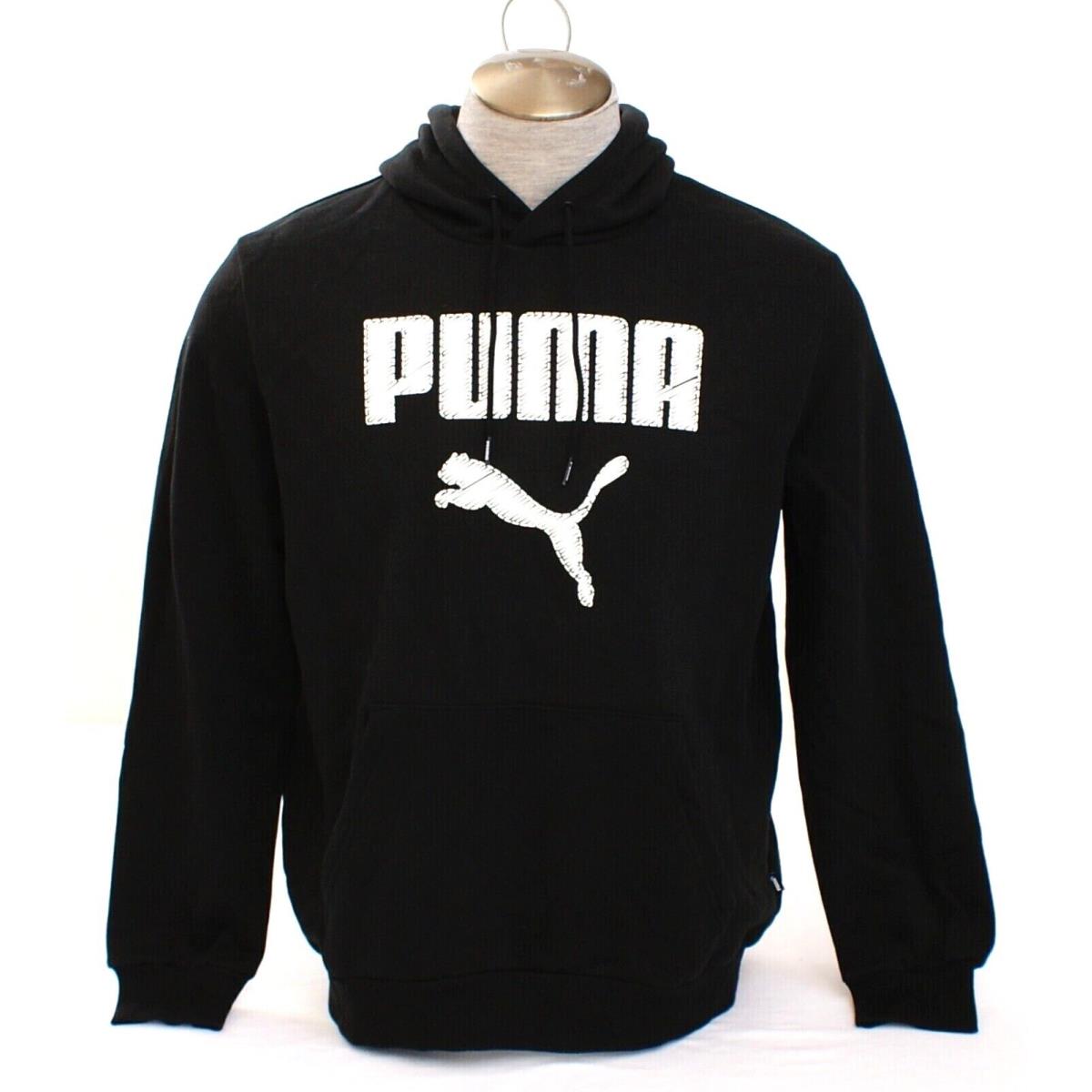 Puma Black Signature Logo Hooded Sweatshirt Hoodie Men`s
