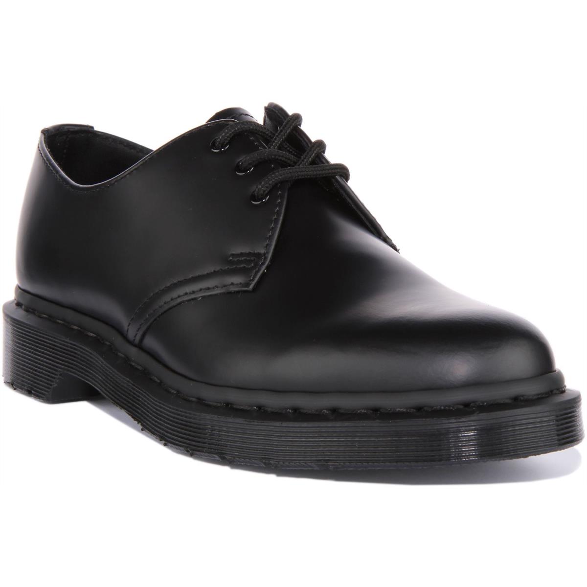 Dr Martens 1461 Mono Unisex 3 Eye Leather Plain Shoe In All Black Size US 4 - 12 ALL BLACK