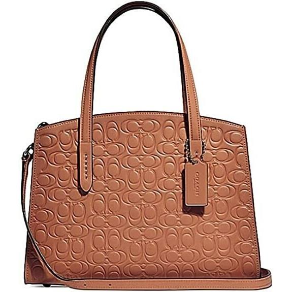 Coach Charile 28 Rust Garnet Leather Signature C Embossed Satchel Bag