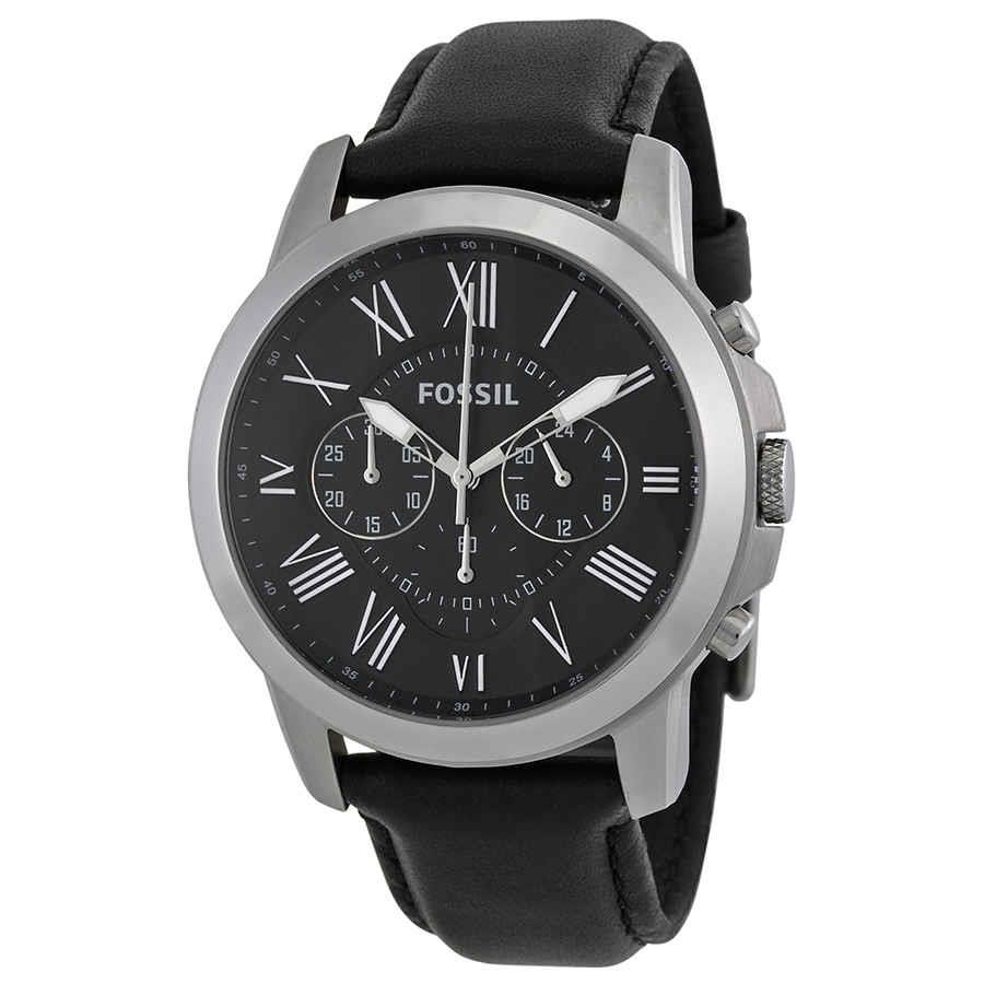 Fossil Grant Chronograph Leather Men`s Watch Multiple Colors Black Band