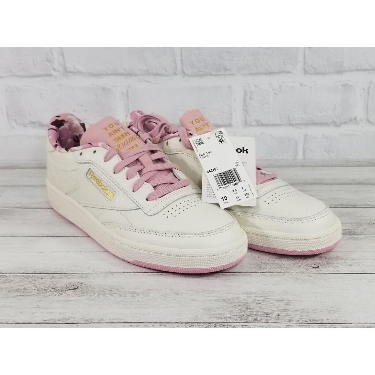 Reebok Club C 85 Womens Size 10 You Ain`t Seen Nothing Yet Shoes White/pink