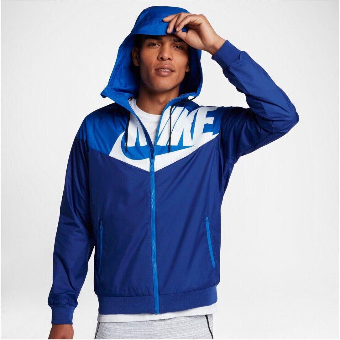 Nike GX1 Windrunner Mens Windbreaker L Blue White Jacket Full Zip Hoodie 902351