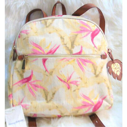 Tommy Bahama Destin Backpack Island Bird Of Paradise Pink Gold Floral Nwot