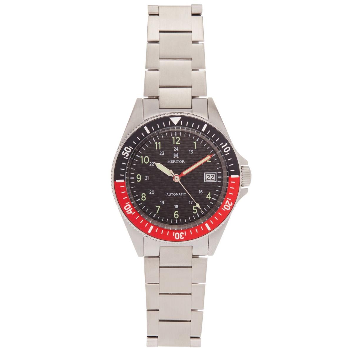 Heritor Automatic Calder Bracelet Watch W/date - Silver/black-red