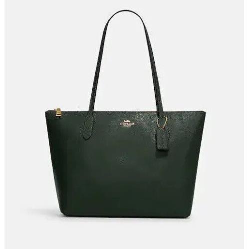 Coach 4454 Zip Top Tote Bag In Cross Grain Leather Carryall Green