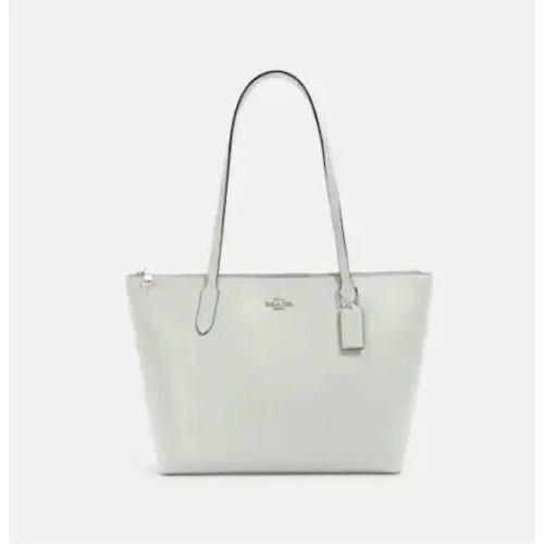 Coach 4454 Zip Top Tote Bag In Cross Grain Leather Carryall Silver