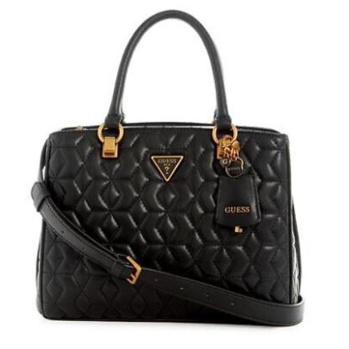 Guess Qb867723 Elenia Girlfriend Womens Quilted Satchel In Black