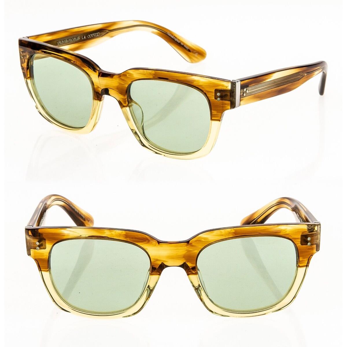 Oliver Peoples 5433 Shiller Brown Honey Green Rectangle Sunglasses OV5433U - 1674, Frame: Brown, Lens: Green