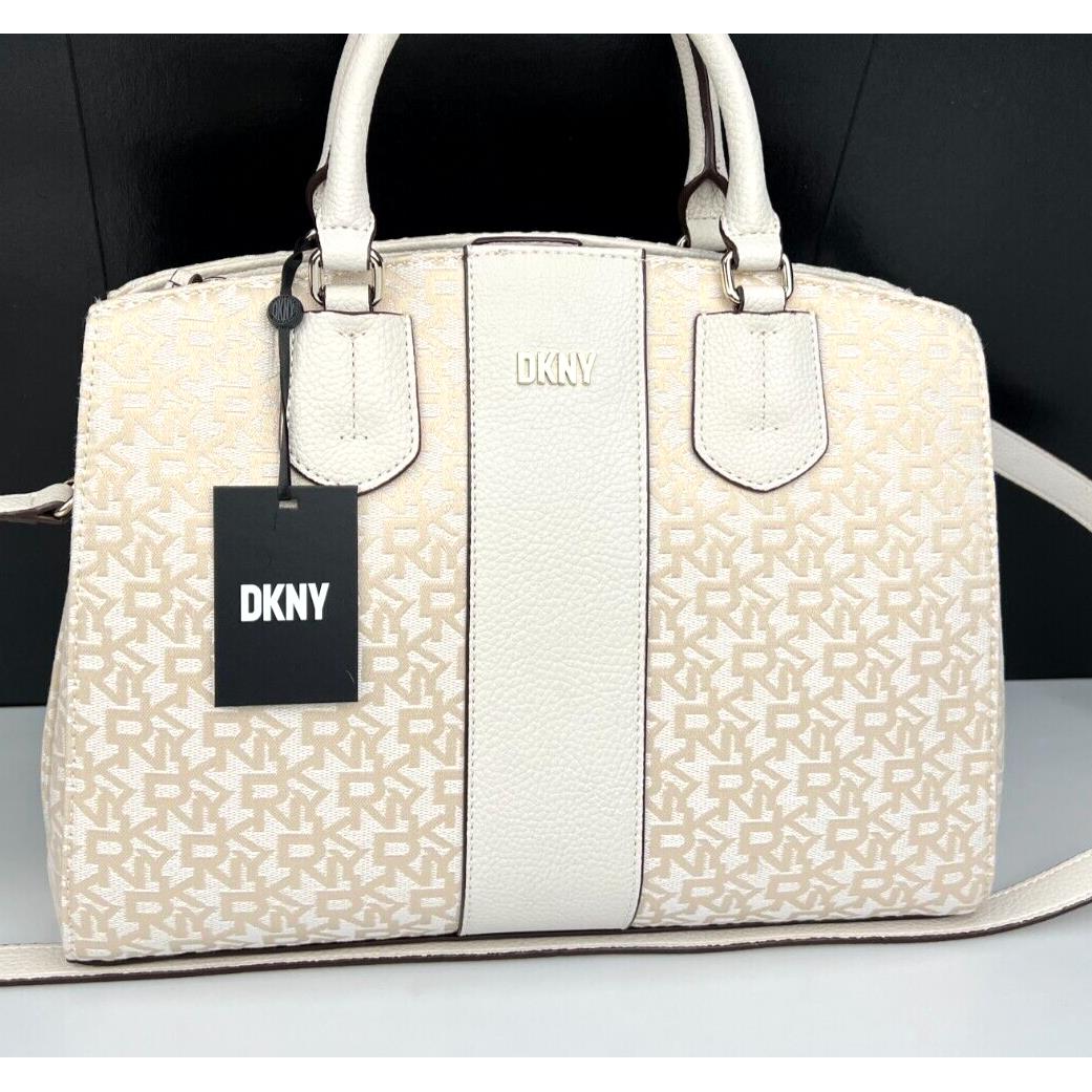 Dkny Noho Logo Large Triple Compart Satchel Handbag Ivory White W/beige