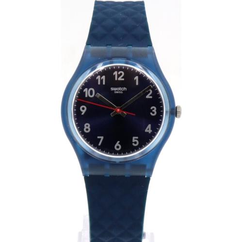 Swiss Swatch Essentials Bluenel Textured Silicone Navy Watch 34mm GN271