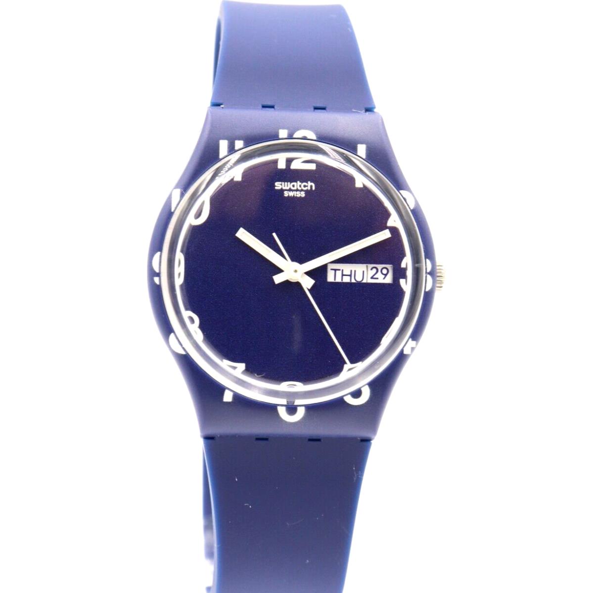Swiss Swatch Originals Over Blue Silicone Day-date Watch 34mm GN726 - Dial: Blue, Band: Blue, Bezel: Blue