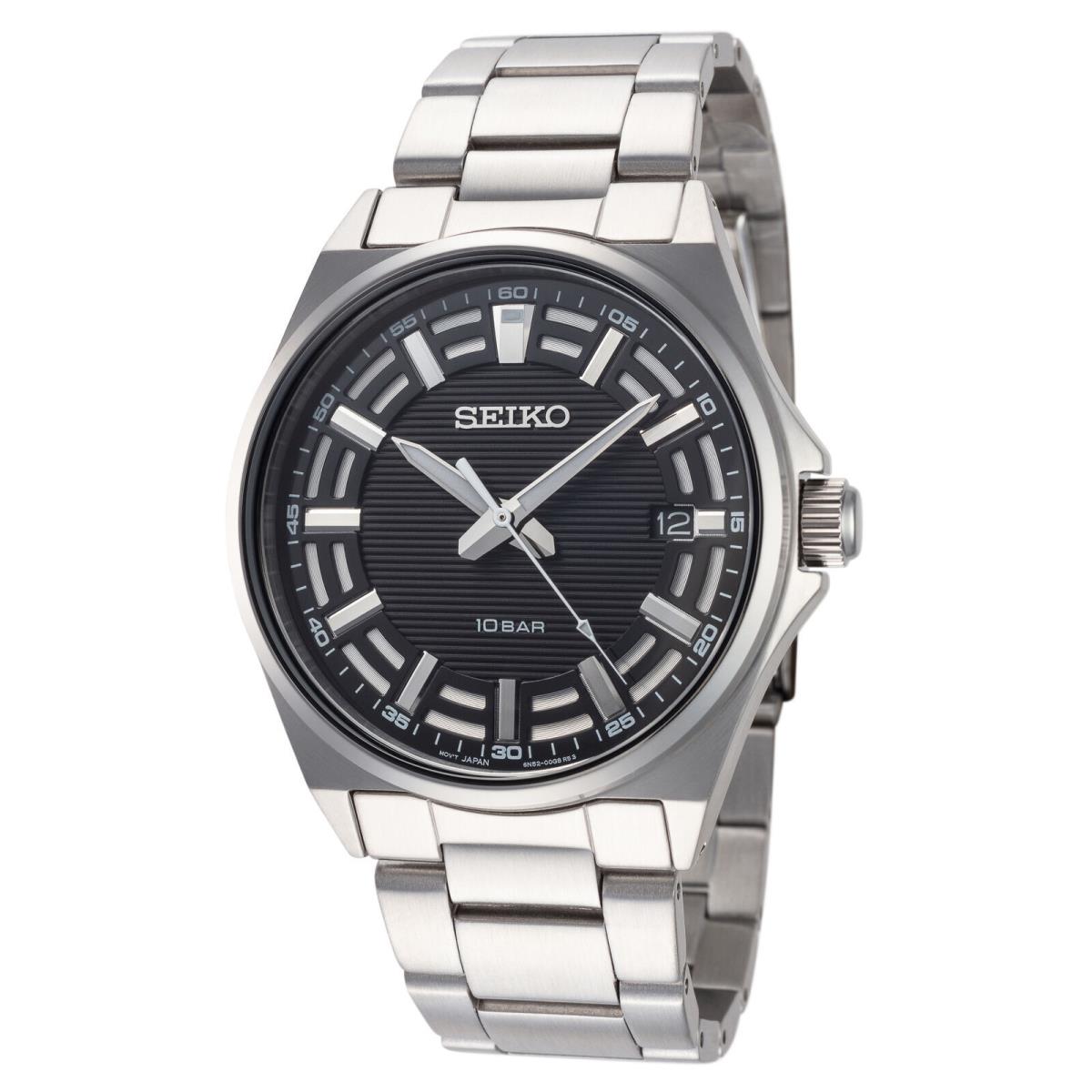 Seiko Men`s Quartz Black Dial Stainless Steel Watch SUR505