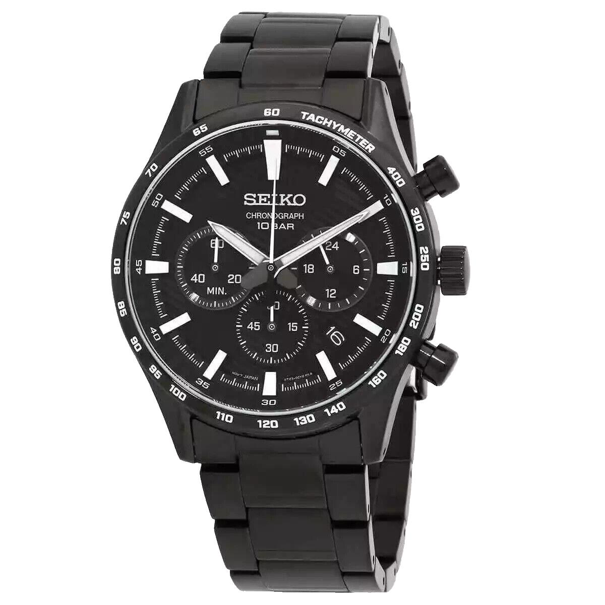 Seiko Essentials Collection Chronograph Men Watch Stainless Steel Black SSB415