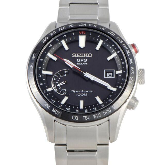 Seiko Sportura Black Dial Stainless Steel Men`s Analog Solar Round Watch SSF003 - Dial: Black, Band: Silver