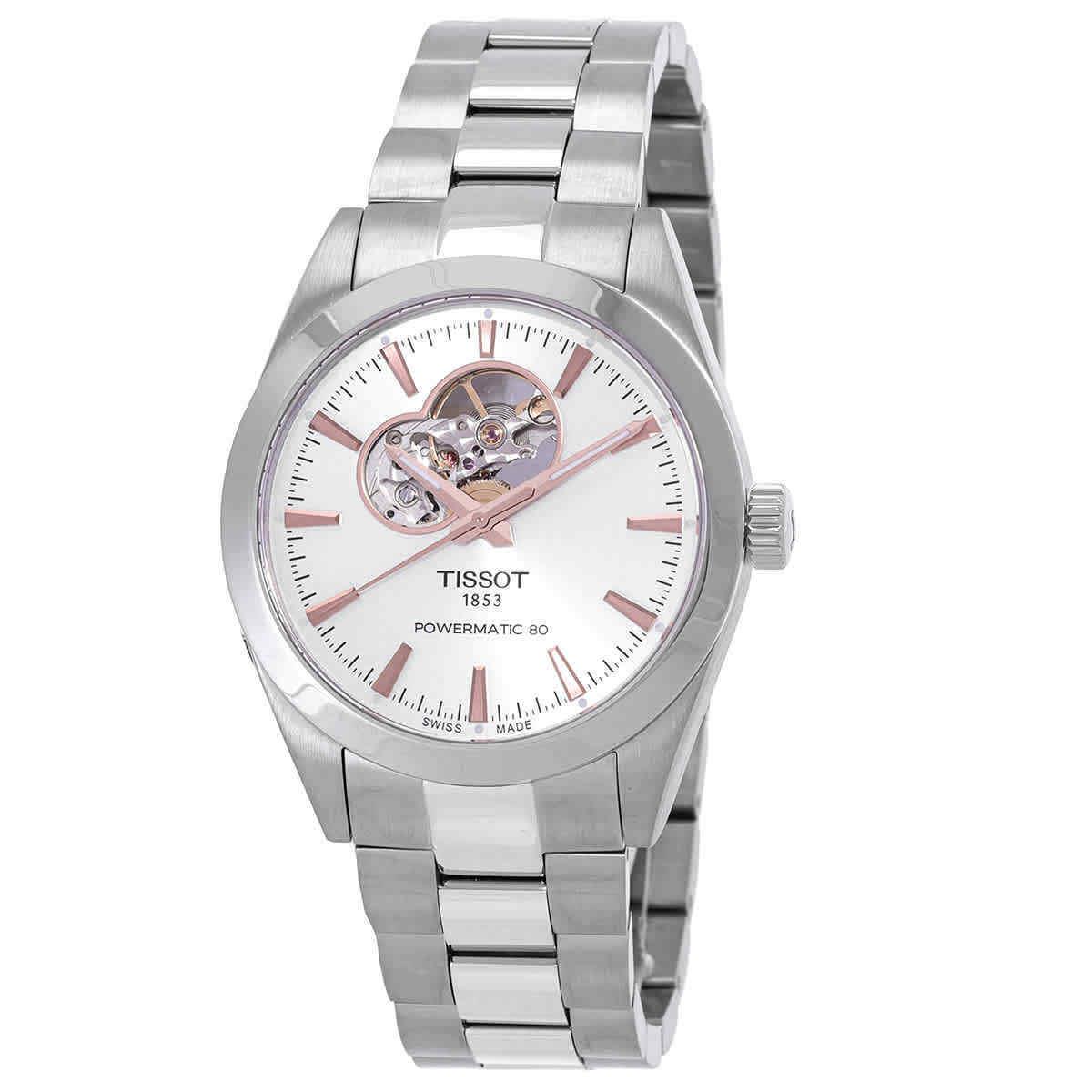 Tissot Gentleman Powermatic 80 Open Heart Automatic Silver Dial Watch - Dial: Silver, Band: Silver, Bezel: Silver