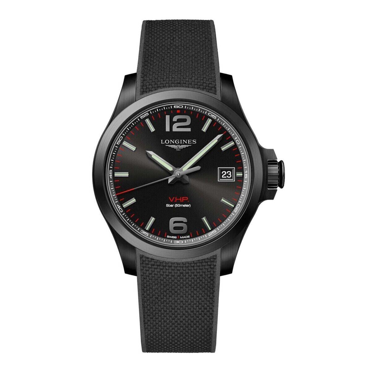 Longines Conquest V.h.p. Black Pvd Rubber Date Quartz Mens Watch L3.716.2.56.9