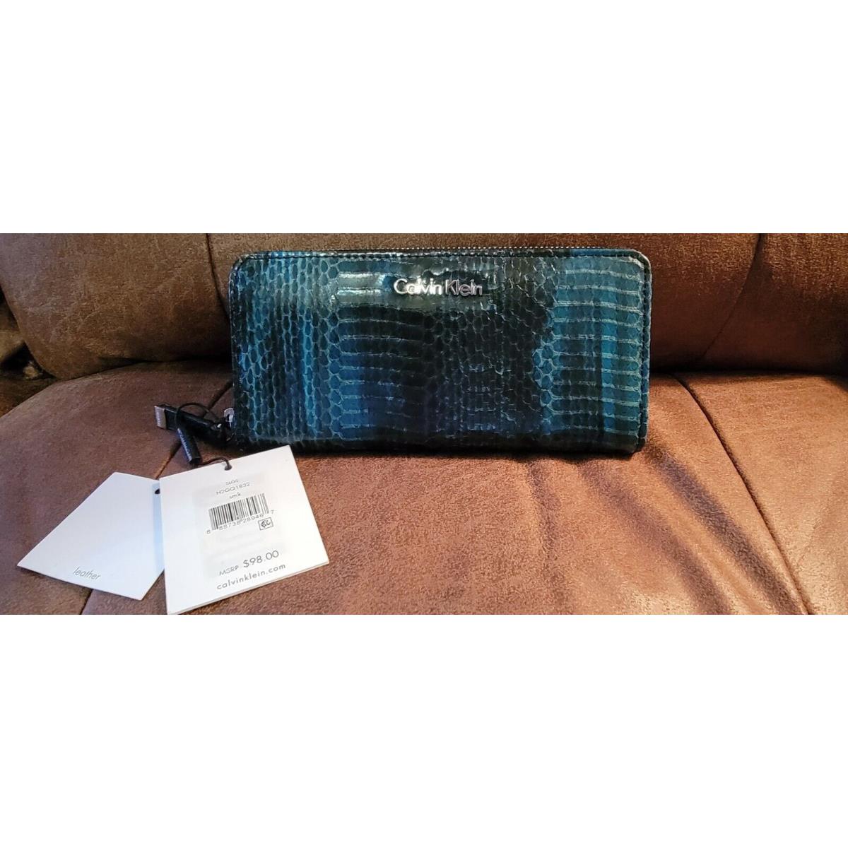 Calvin Klein Green Women`s Python Print Zip Around Wallet