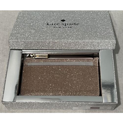 Kate Spade Tinsel Glitter Fabric Boxed Slim Card Holder Zip Wallet K9256