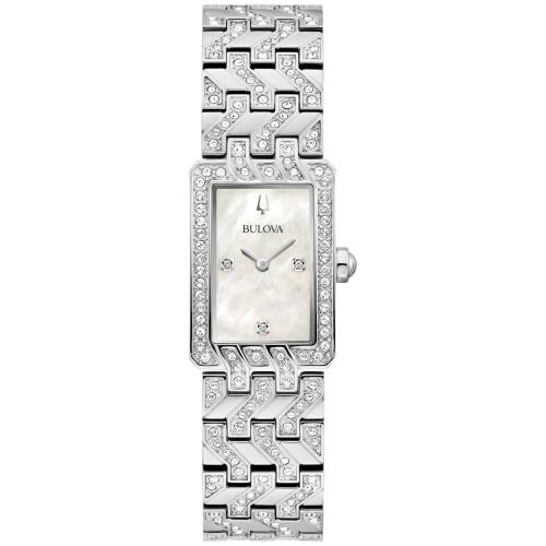 Bulova Men`s Crystal Quartz Gemmed Silver Stainless Steel Watch 19 MM 96L304