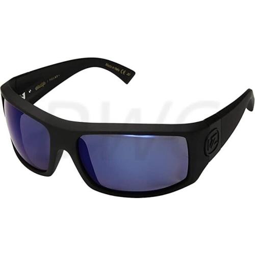 Von Zipper Clutch Sunglasses Mens Black Satin Wild Blue Chrome Polarized Plus