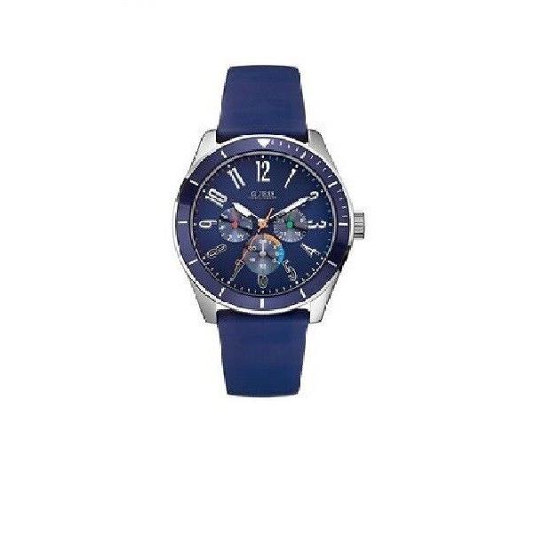 Guess Silver Tone Blue Silicone Band Navy Dial+date WATCH-U95138G6