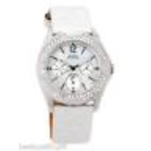 Guess Chrono Logo White Pearl Leather+crystals+mop Dial Waterpro WATCH-G95432L