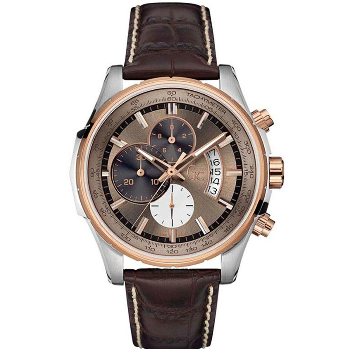 Guess Collection Bronze Dial Brown Strap Men`s Round Analog Watch X81012G5S