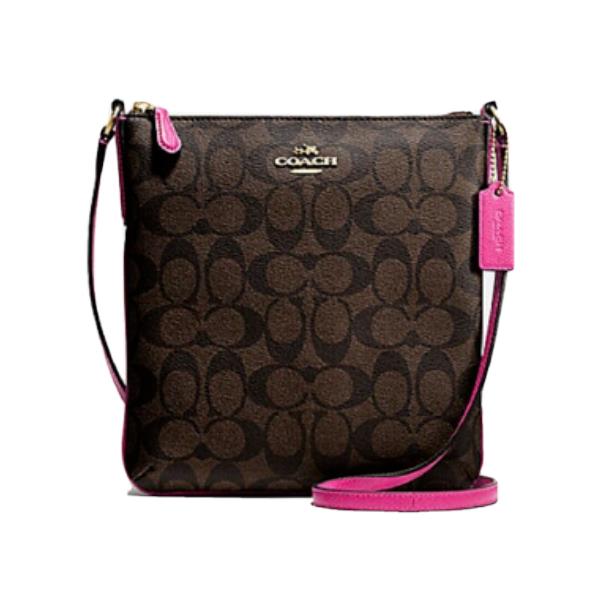 Coach Signature Crossbody Bag Brown with Pink Ruby F35940 Imewc - Handle/Strap: Pink, Hardware: Brown, Exterior: Brown