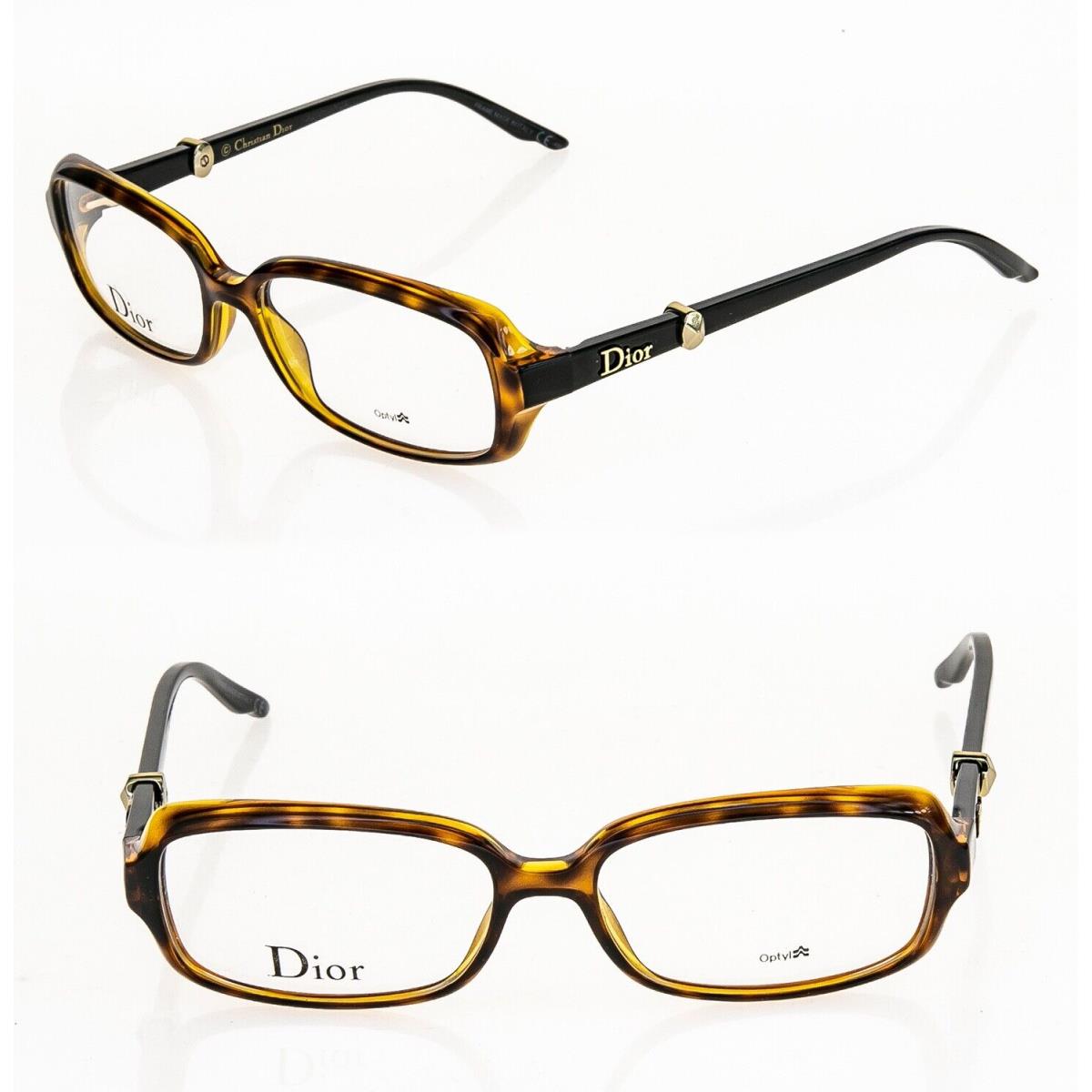 Christian Dior CD3230 Black Havana Gold Square Stud 53mm Optical Eyeglasses 3230