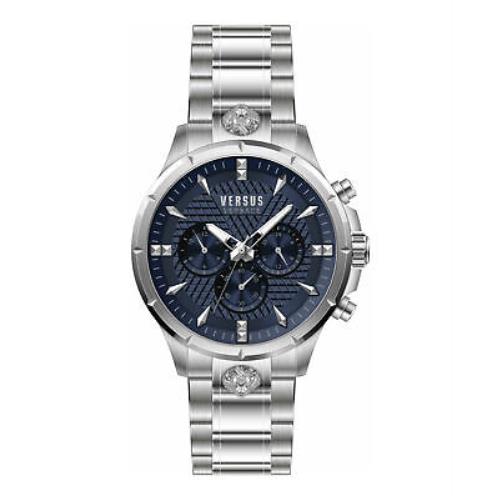 Versace Chrono Lion Chronograph Watch - Blue Dial, Stainless Steel Band, Blue Bezel