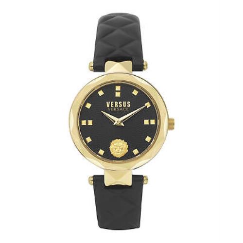Versus Versace Womens Covent Garden IP Yellow Gold 32mm Strap Fashion Watch - White Dial, Black Band, Black Bezel