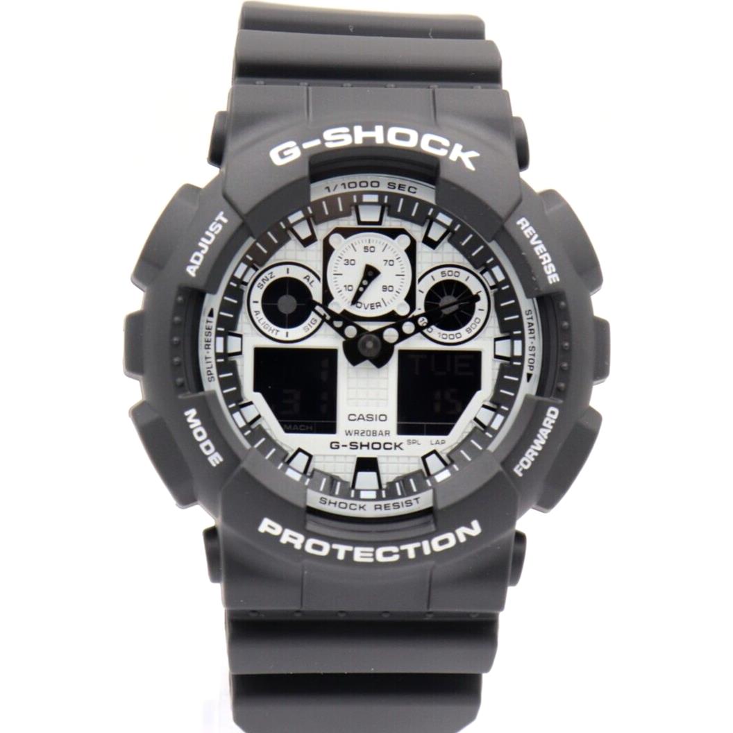 Casio G-shock Analog-digital White / Black Men Watch 52mm GA100BW-1A - Dial: Black and white, Band: Black, Bezel: Black and white