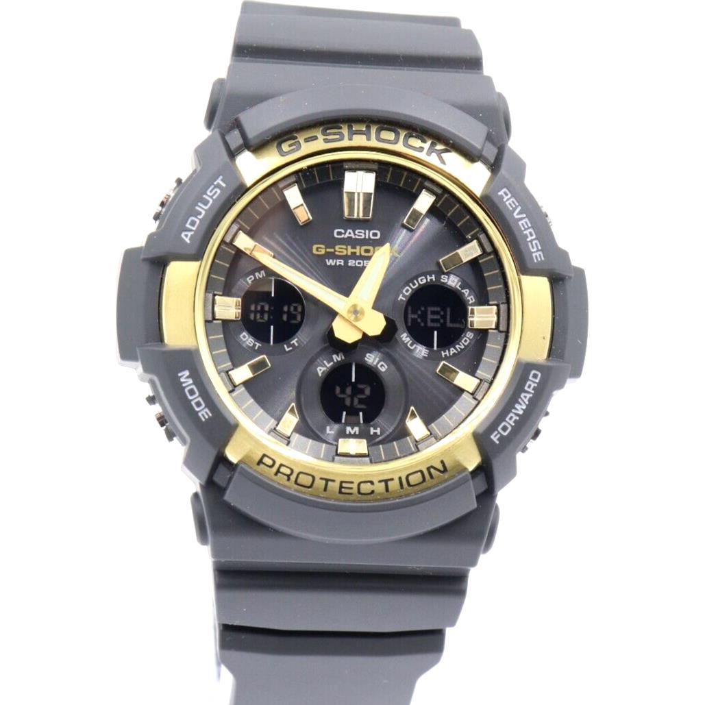 Casio G-shock Analog-digital Black/gold Tough Solar Watch GAS100G-1A - Dial: Black and gold tone, Band: Black, Bezel: Black and gold tone