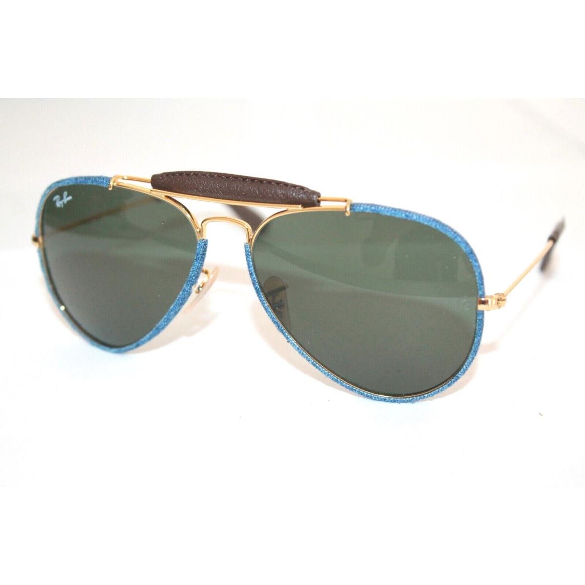 Ray-ban Aviator Sunglasses RB3422Q 919431 Gold Blue Jeans Frame W/ Geen Lens