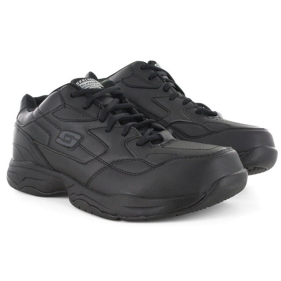 Mens Skechers Work Slip Resistant EH Felton Black Leather Athletic Shoes - Black, Manufacturer: Black