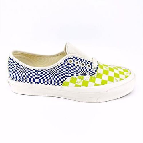Vans Authentic Vault OG LX Canvas Logo Checkered Lime Punch Blue Mens Sneakers