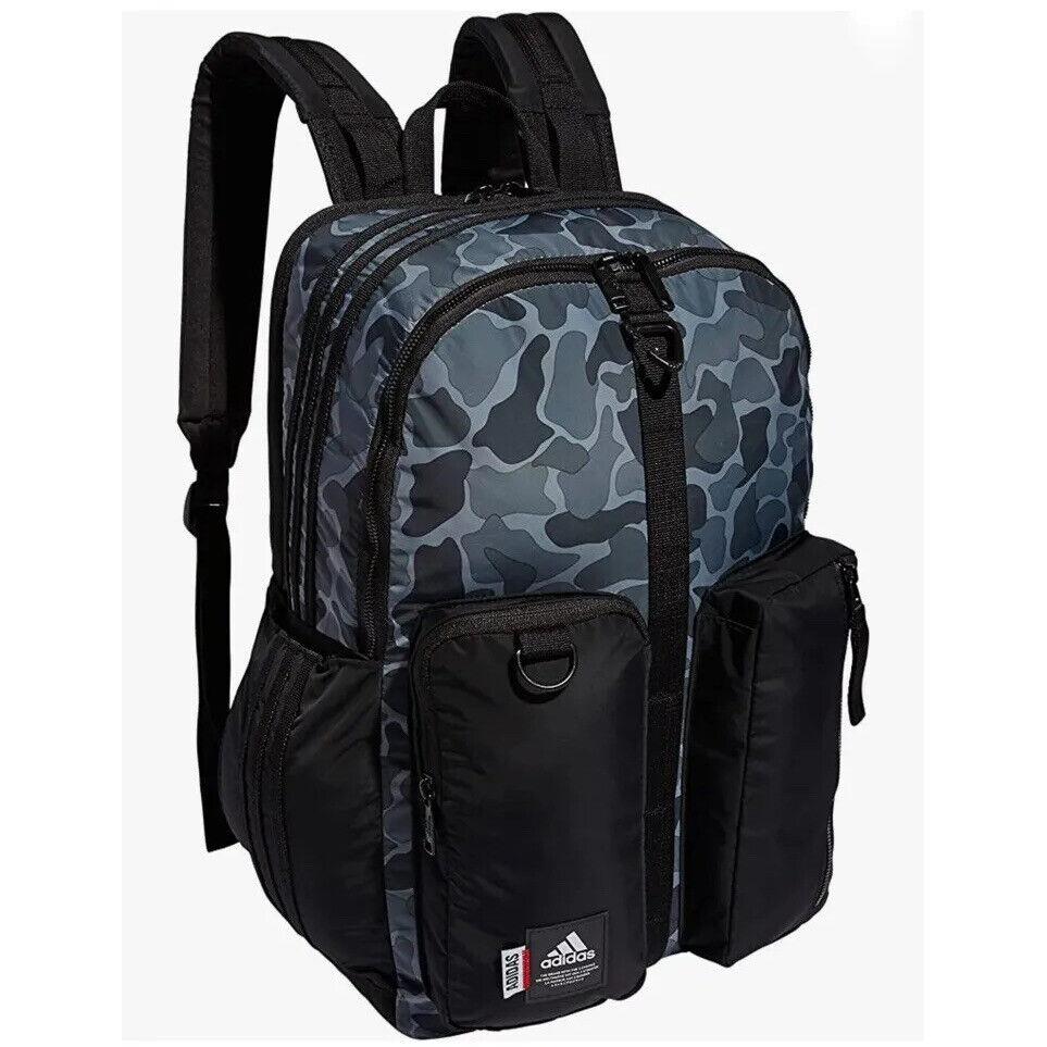 Adidas Iconic 3 Stripe Backpack Full Size 18.5 In. Gray Camo Fits Laptop