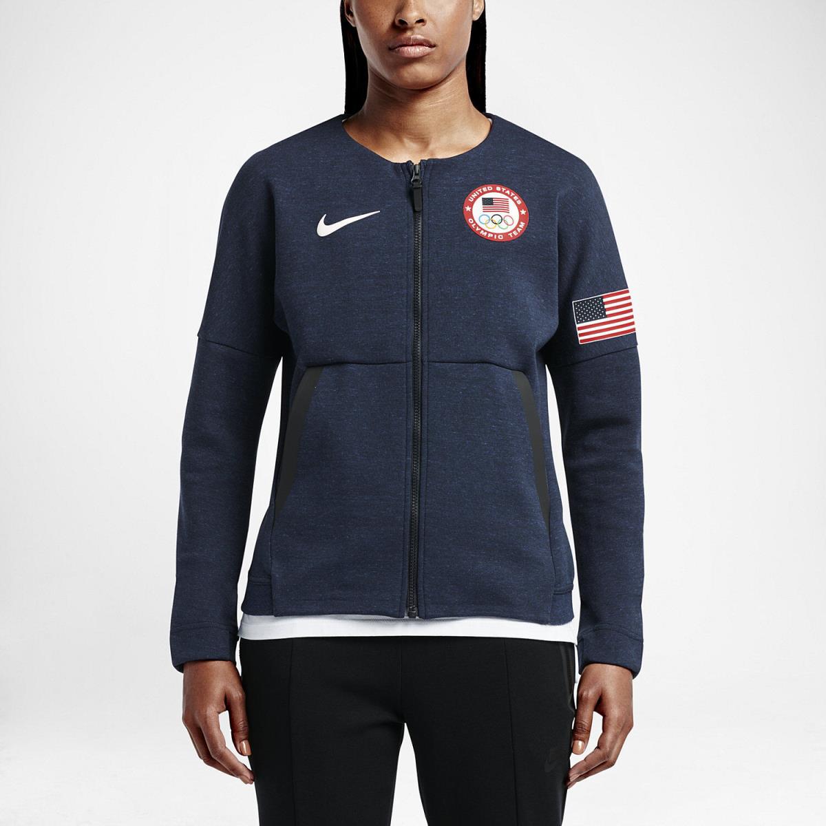 Nike Wmns Olympic Usa Tech Fleece Jacket 806996-473 Obsidian Blue Women`s XL