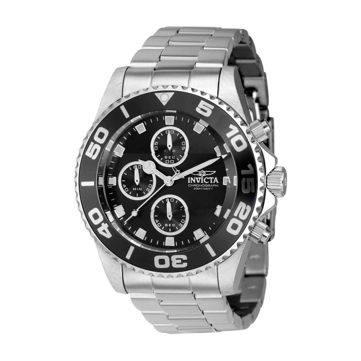 Invicta Men`s Watch Pro Diver Chronograph Black Dial Silver Tone Bracelet 43405