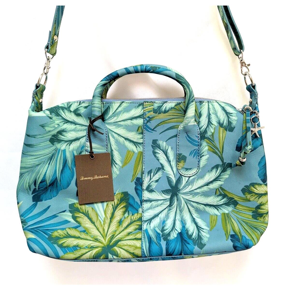 Tommy Bahama Womens Palm Leather Satchel Hand Crossbody Bag Hawaiian Blue 360